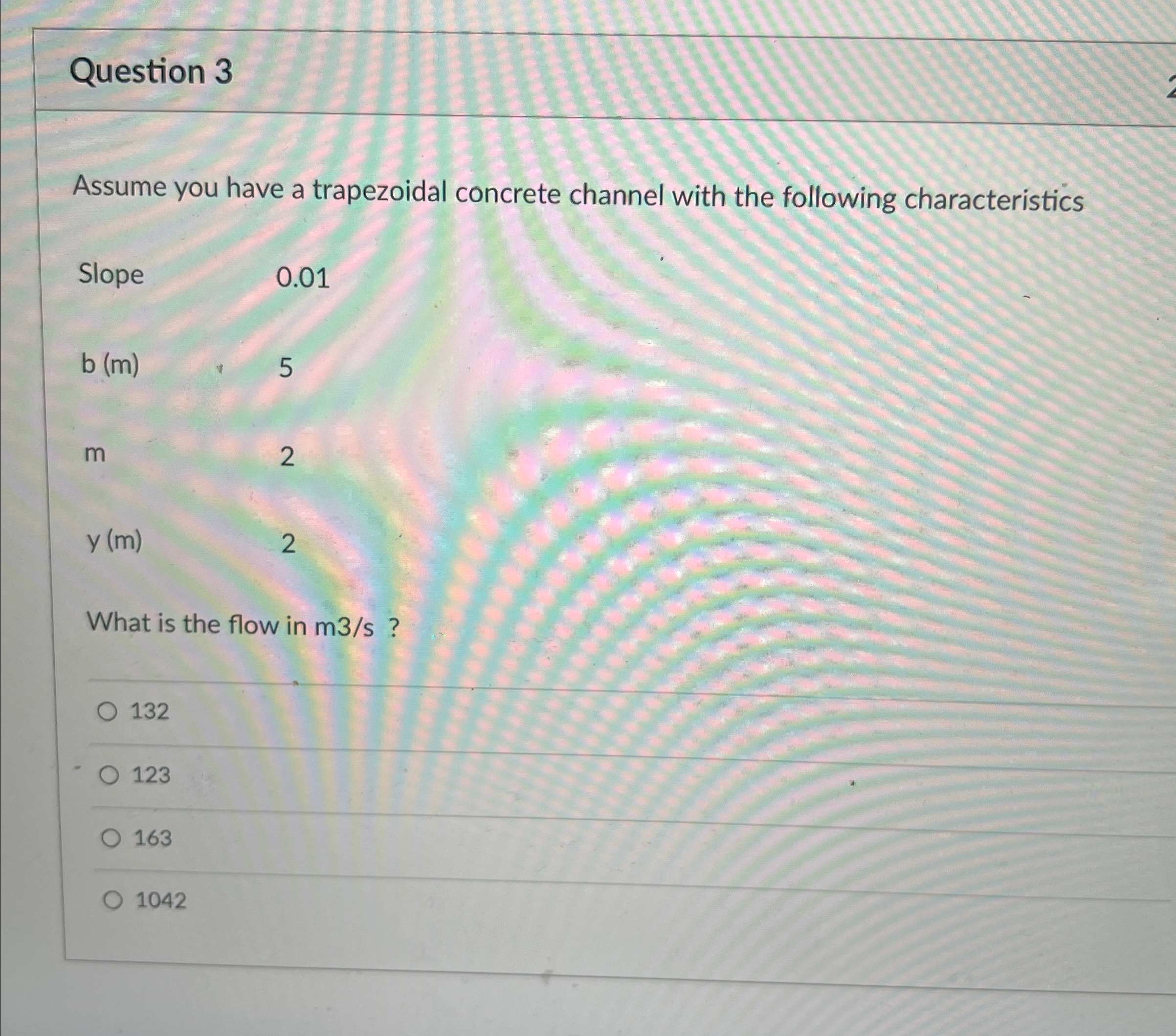 Question 3 Assume you have a trapezoidal concrete