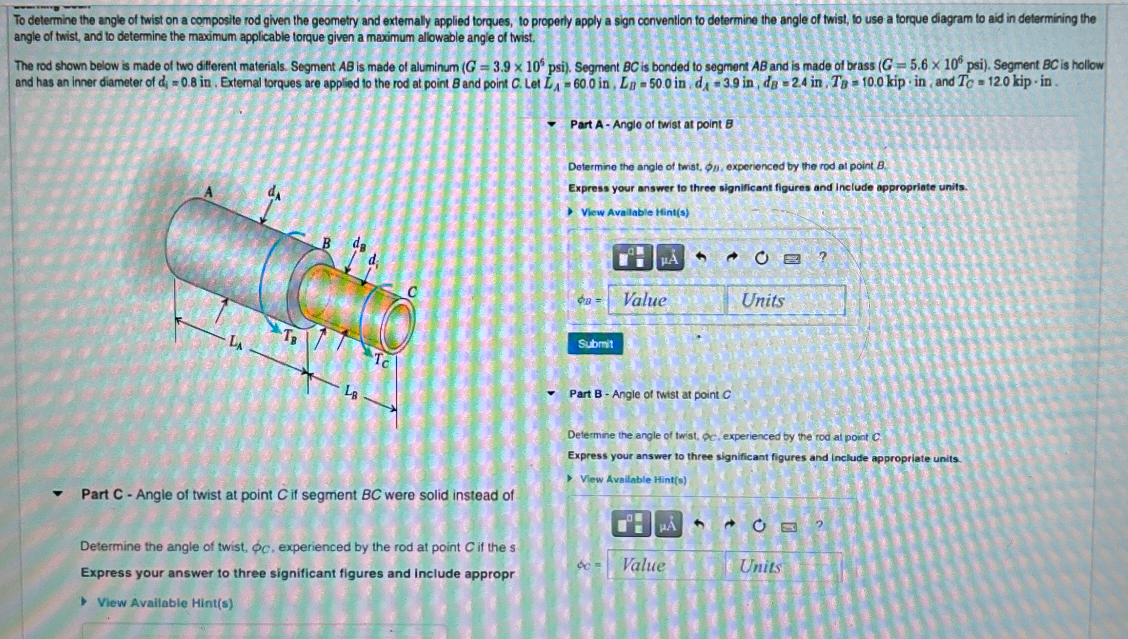To determine the angle of twist on a composite