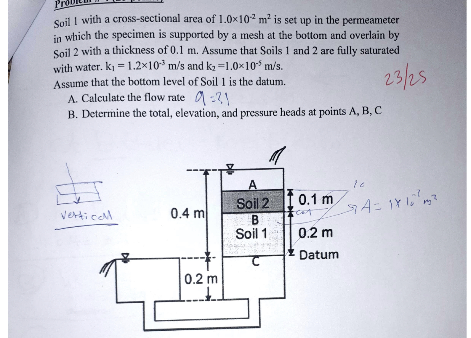 Soil 1 with a cross - sectional area of 1 . 0 1 0