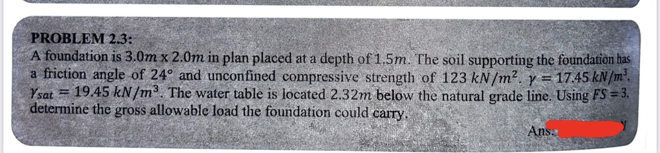 PROBLEM 2 . 3 : A foundation is 3 . 0 m 2 . 0 m