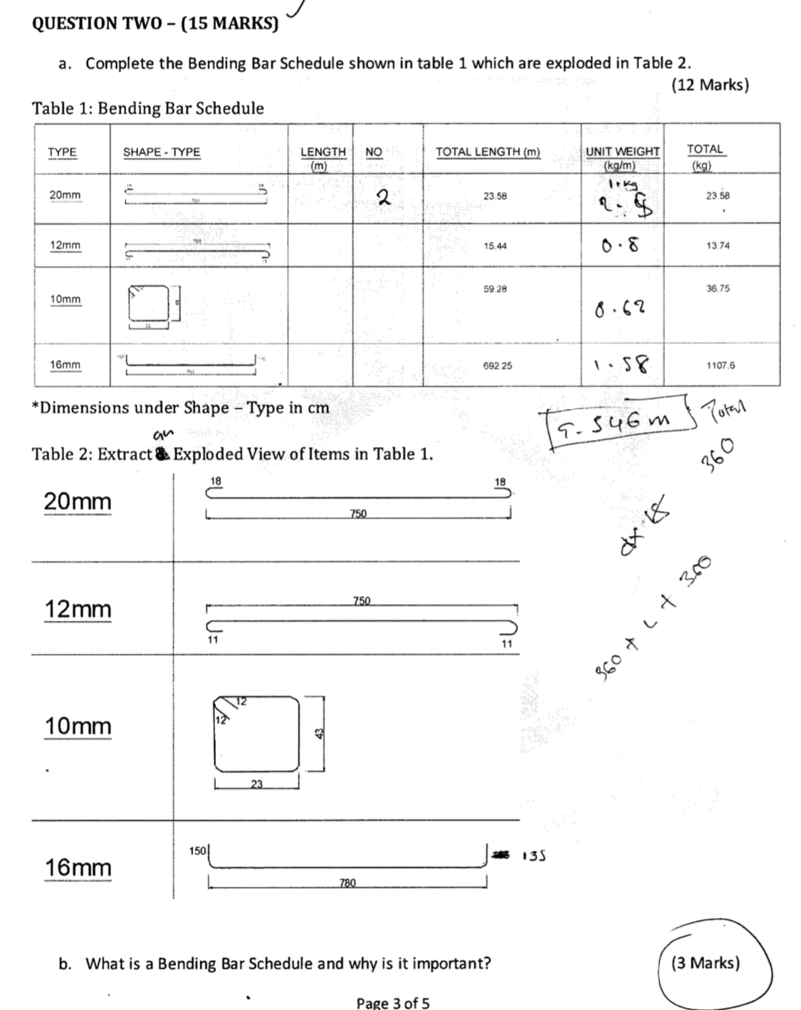 QUESTION TWO - ( 1 5 MARKS ) a . Complete the