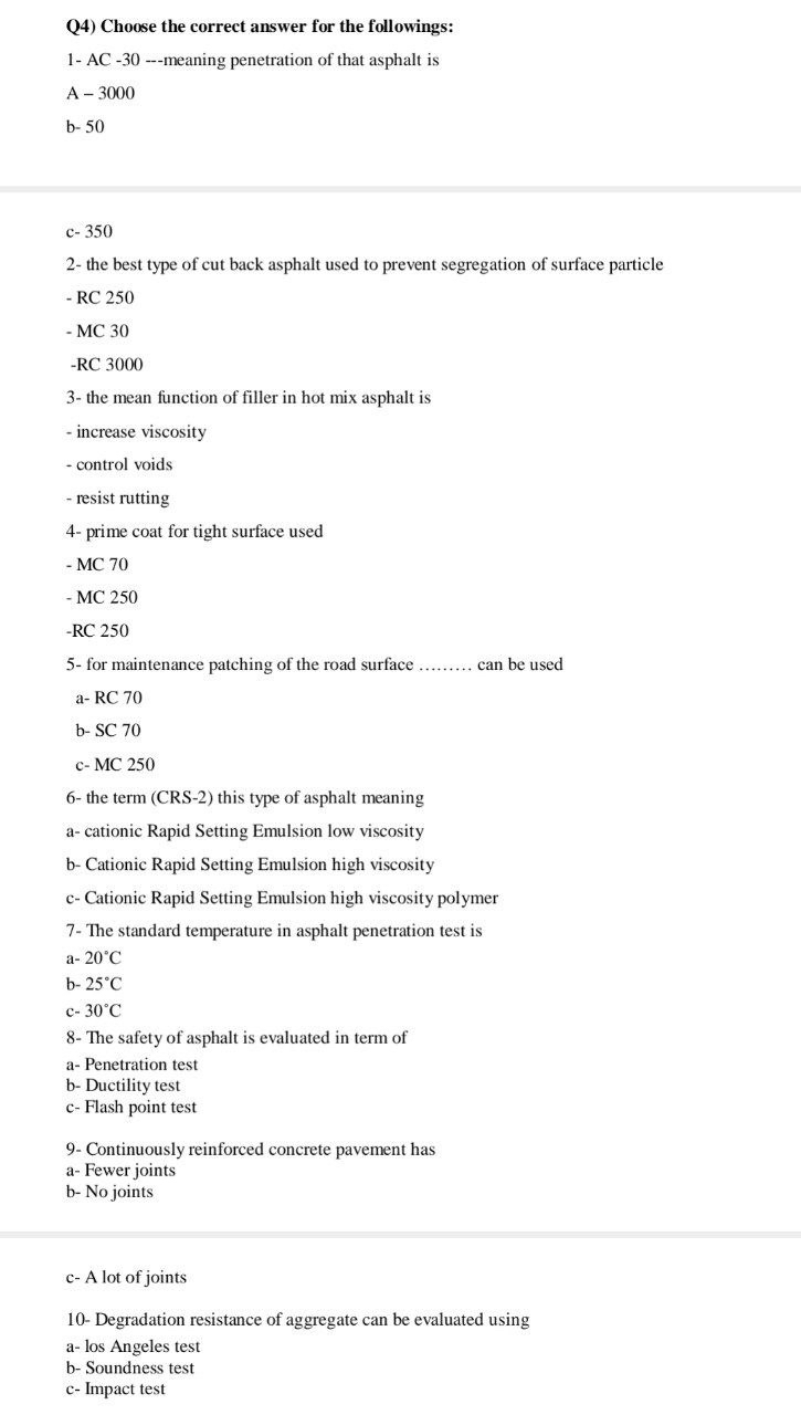 Q 4 ) Choose the correct answer for the