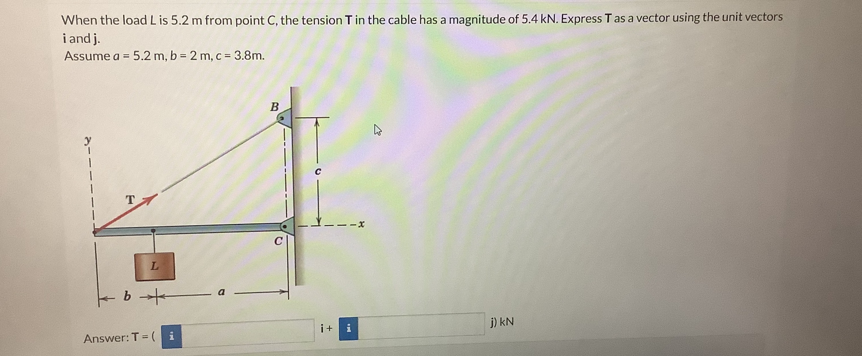 When the load L is 5 . 2 m from point C , the