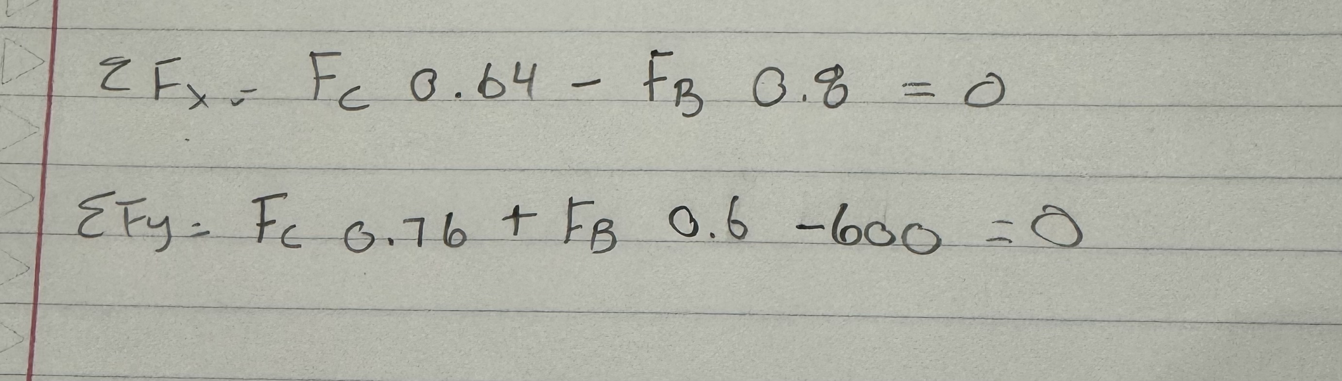 ? ? F x = F C 0 . 6 4 - F B 0 . 8 = 0 ? ? F y = F
