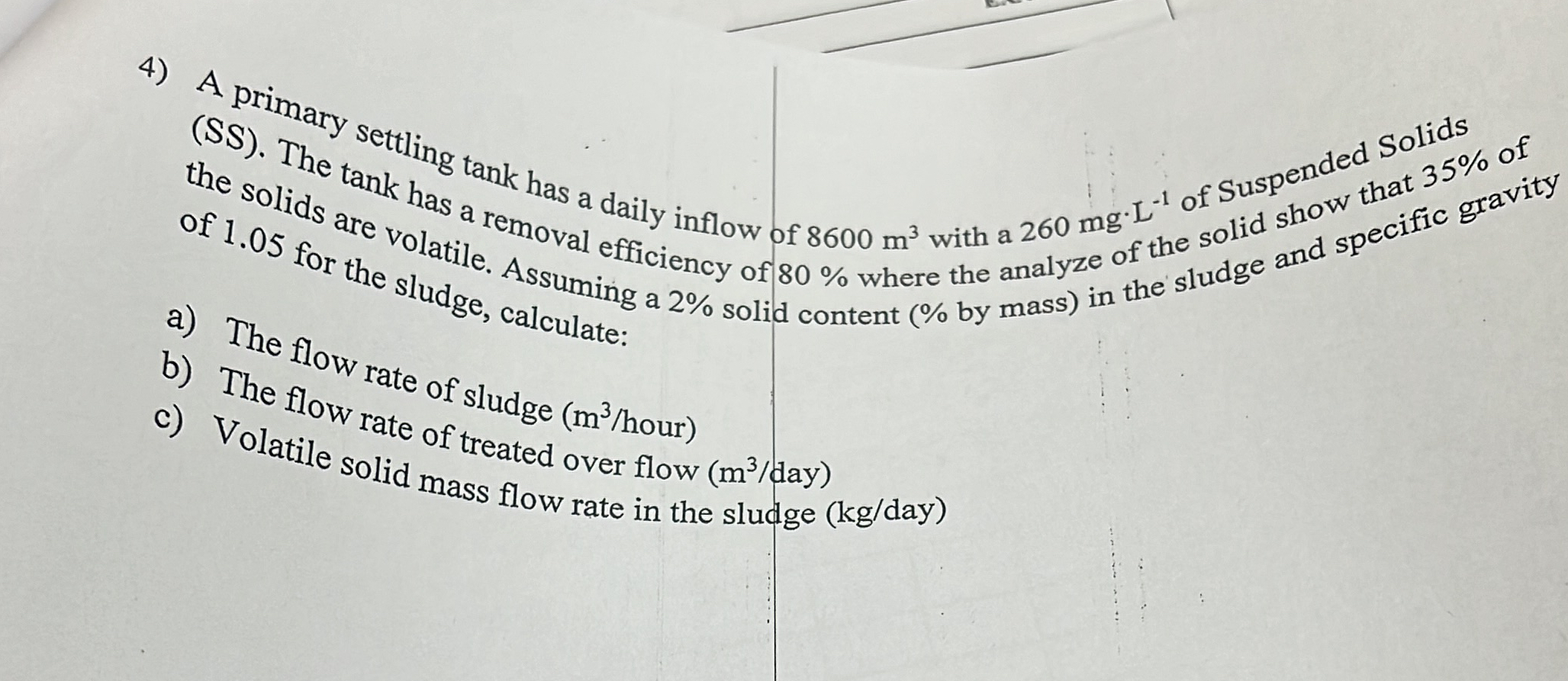 the solids tank has a removal daily inflow of 8 6