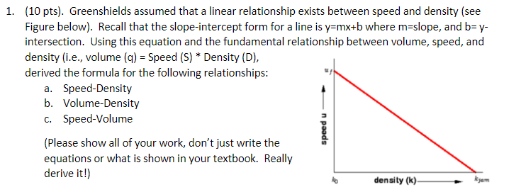 ( 1 0 pts ) . Greenshields assumed that a linear