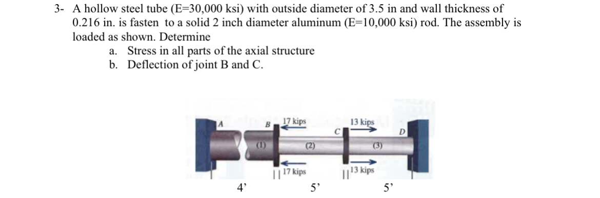 3 - A hollow steel tube ) = ( 3 0 , 0 0 0 ksi