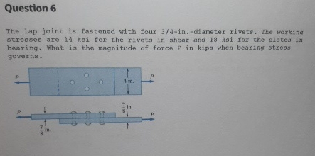 Question 6 The lap joint is fastened with four 3