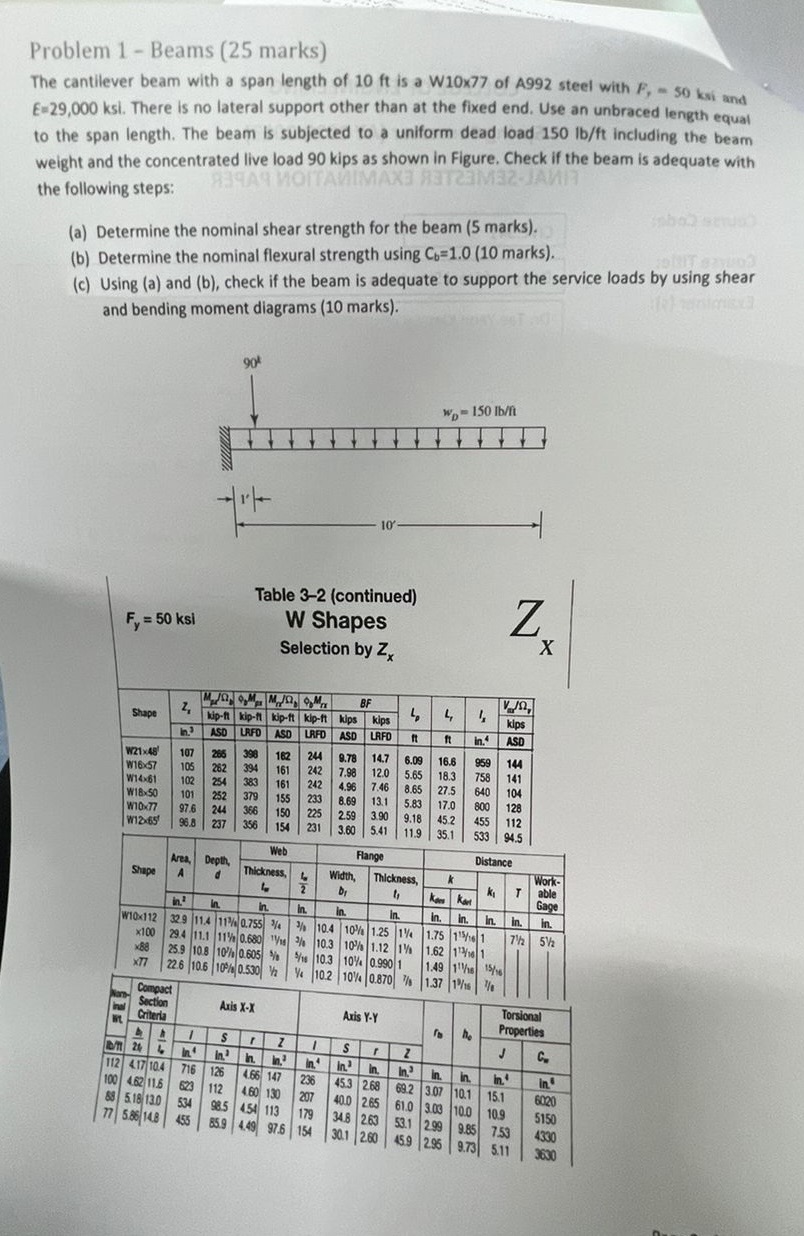 Problem 1 - Beams ( 2 5 marks ) The cantilever