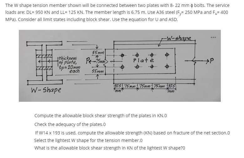 Compute the allowable block shear strength of the
