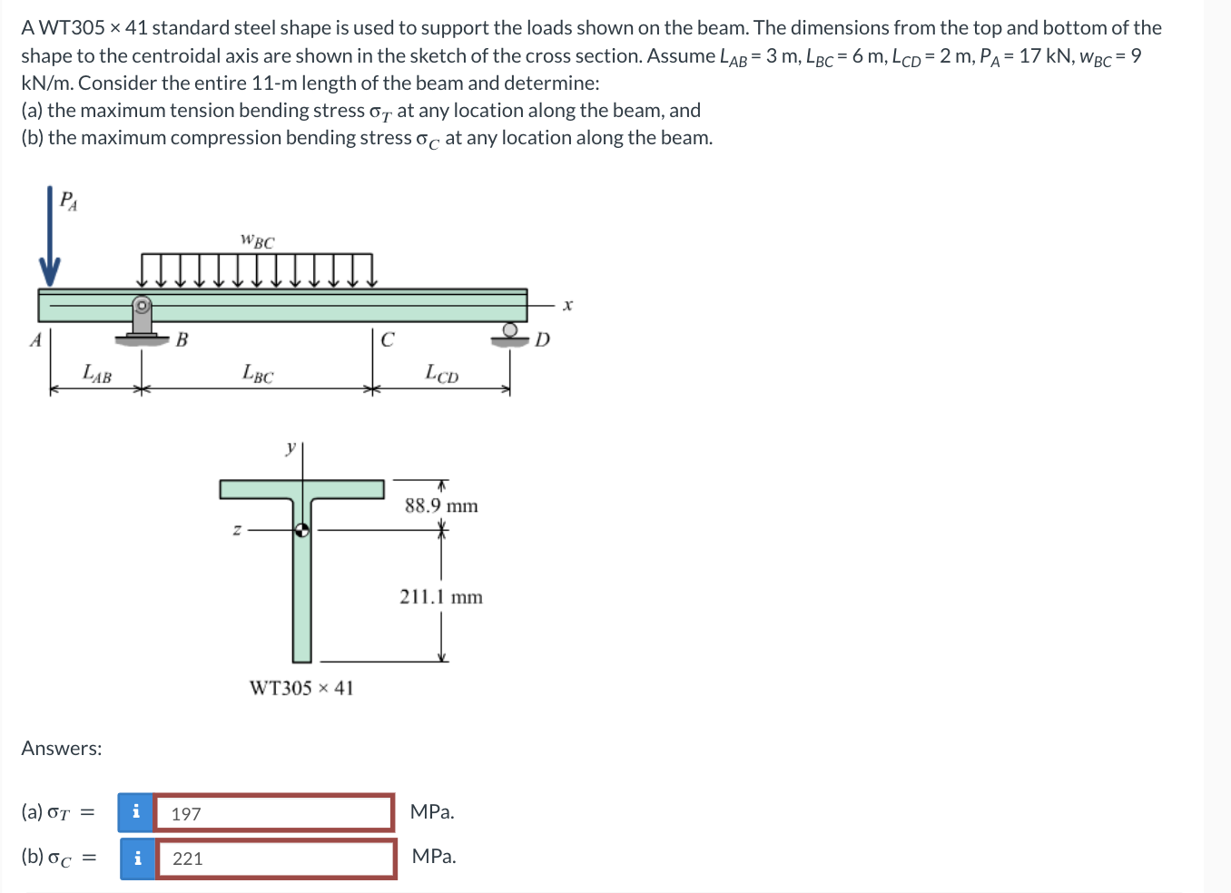 A WT 3 0 5 4 1 standard steel shape is used to