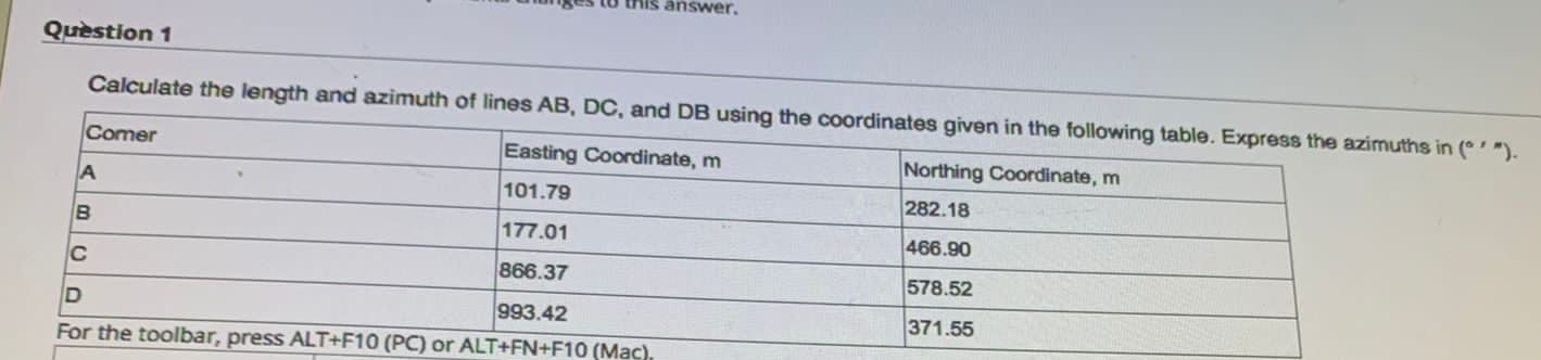 Quiestion 1 Calculate the length and azimuth of