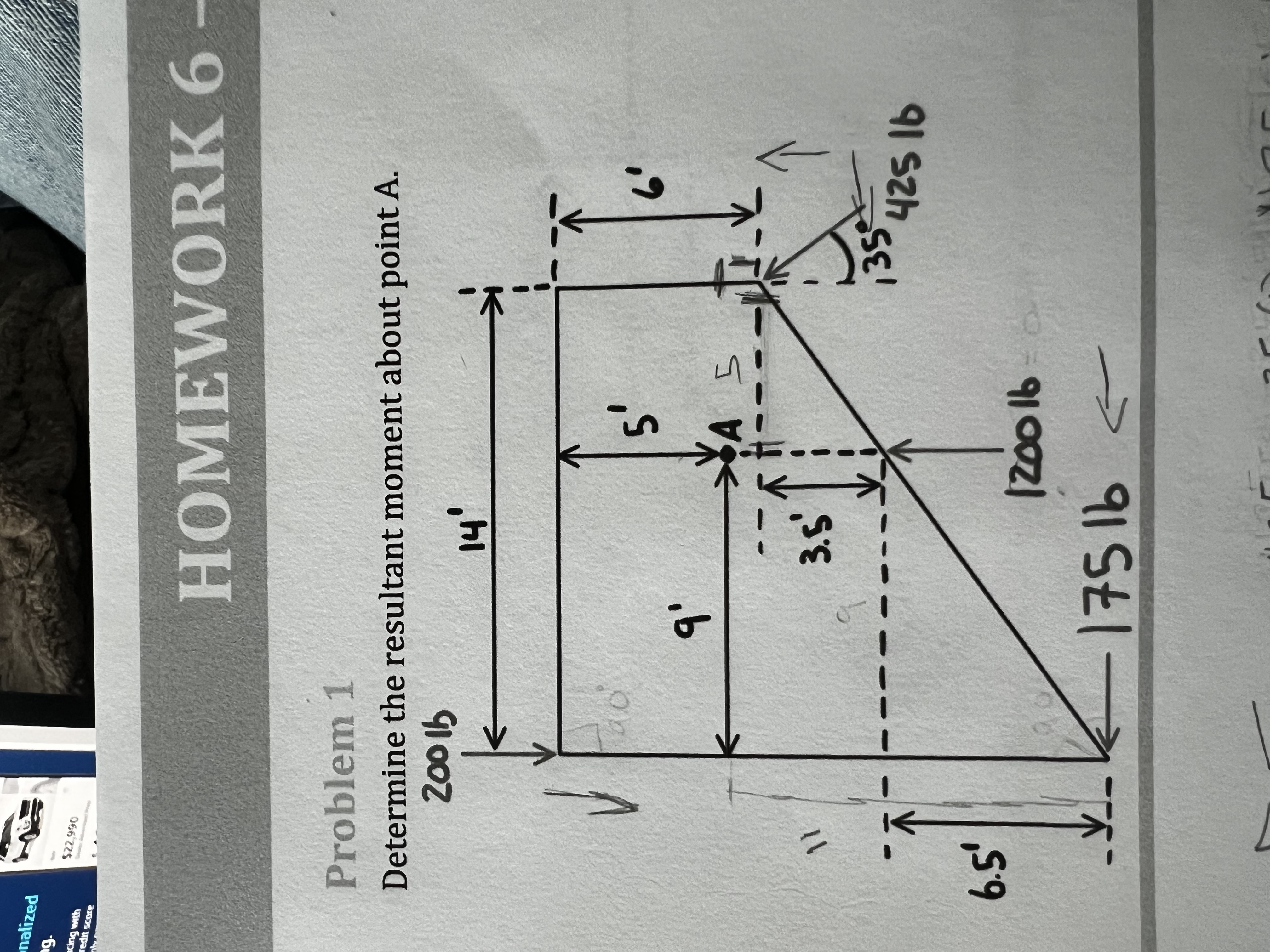 Problem 1 Determine the resultant moment about