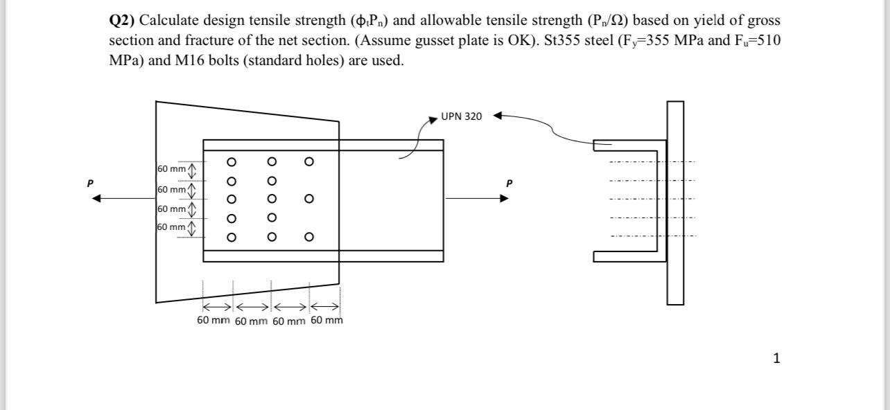 Q 2 ) Calculate design tensile strength ( t P n )