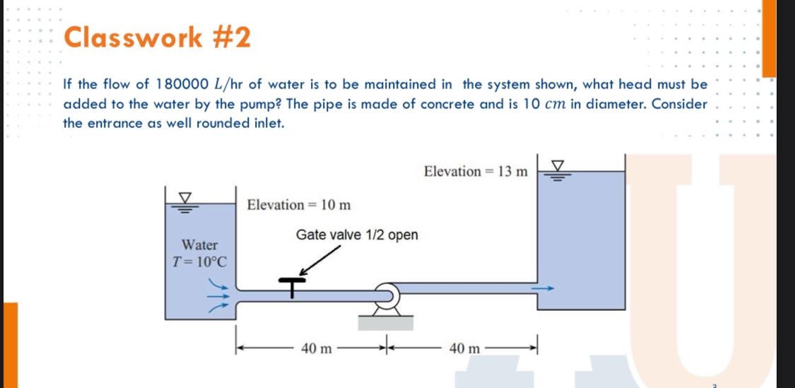 Classwork # 2 If the flow of 1 8 0 0 0 0 L h r of