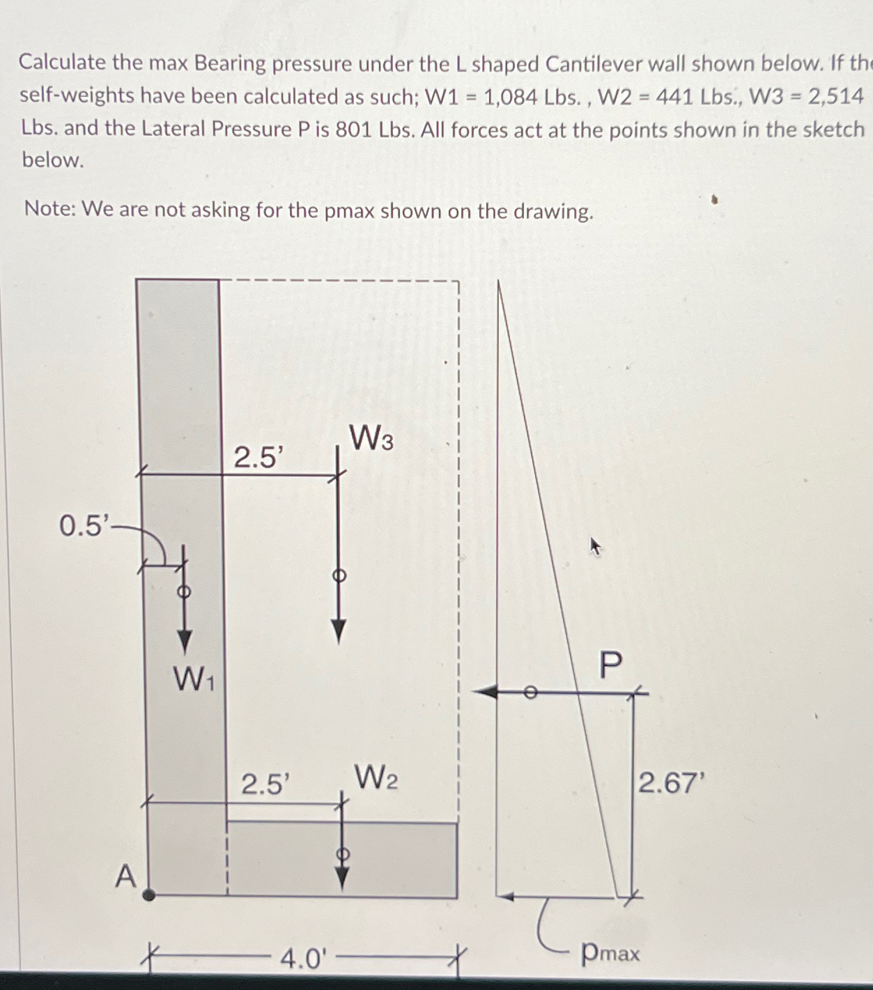 Calculate the max Bearing pressure under the L