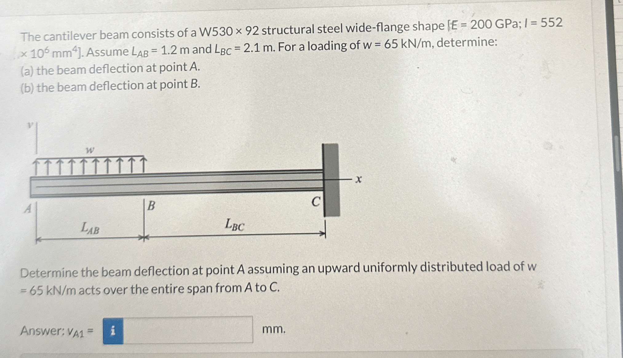 The cantilever beam consists of W 5 3 0 9 2