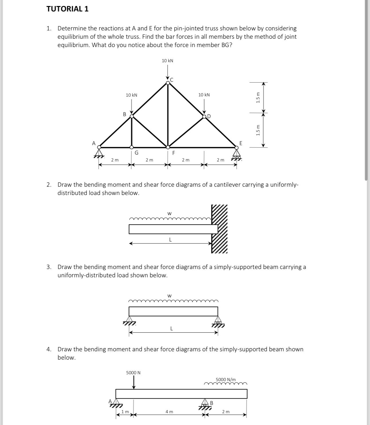 TUTORIAL 1 Determine the reactions at A and E for