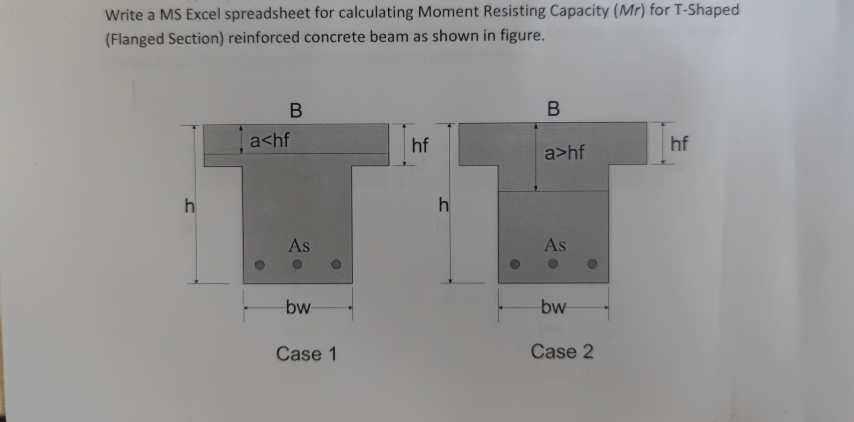 Write a MS Excel spreadsheet for calculating