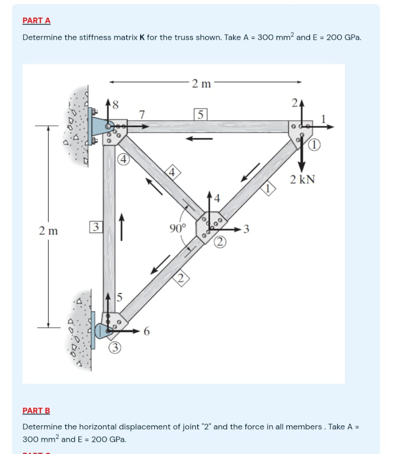 PART A Determine the stiffness matrix K for the