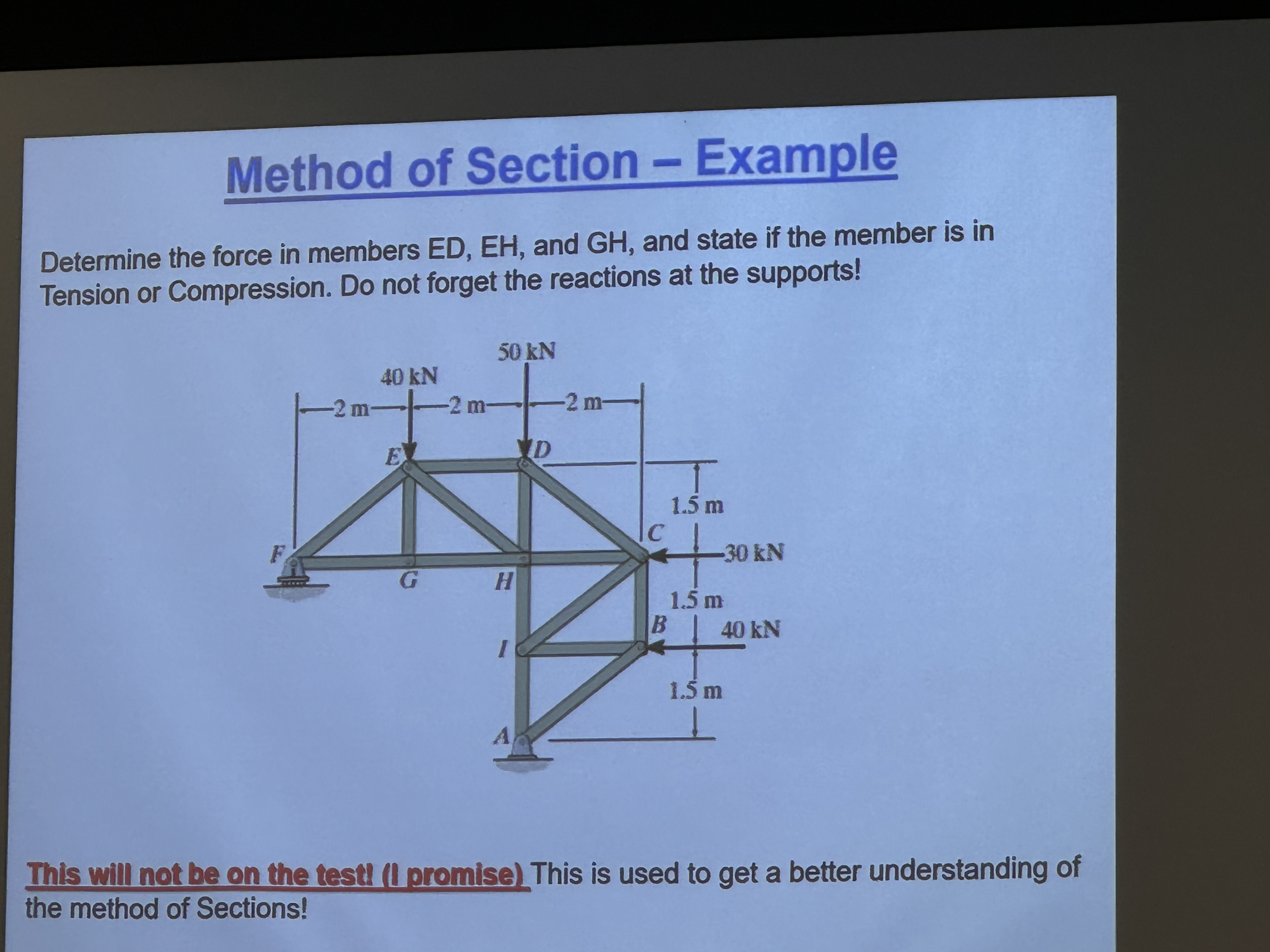 Method of Section - Example Determine the force