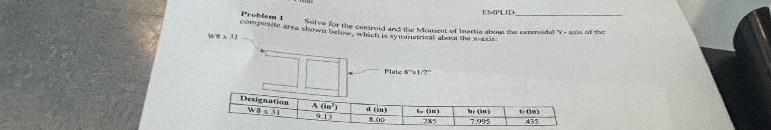 Problem 1 Solve for the centroid and the Moment