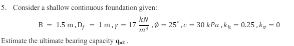 Consider a shallow continuous foundation given: B
