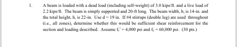 A beam is loaded with a dead load ( including