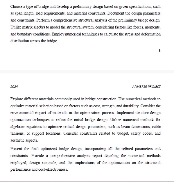 Choose a type of bridge and develop a preliminary