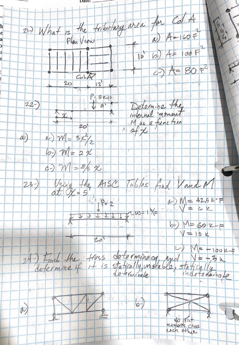 What is the tributary area for ColA a a ) a ) M =