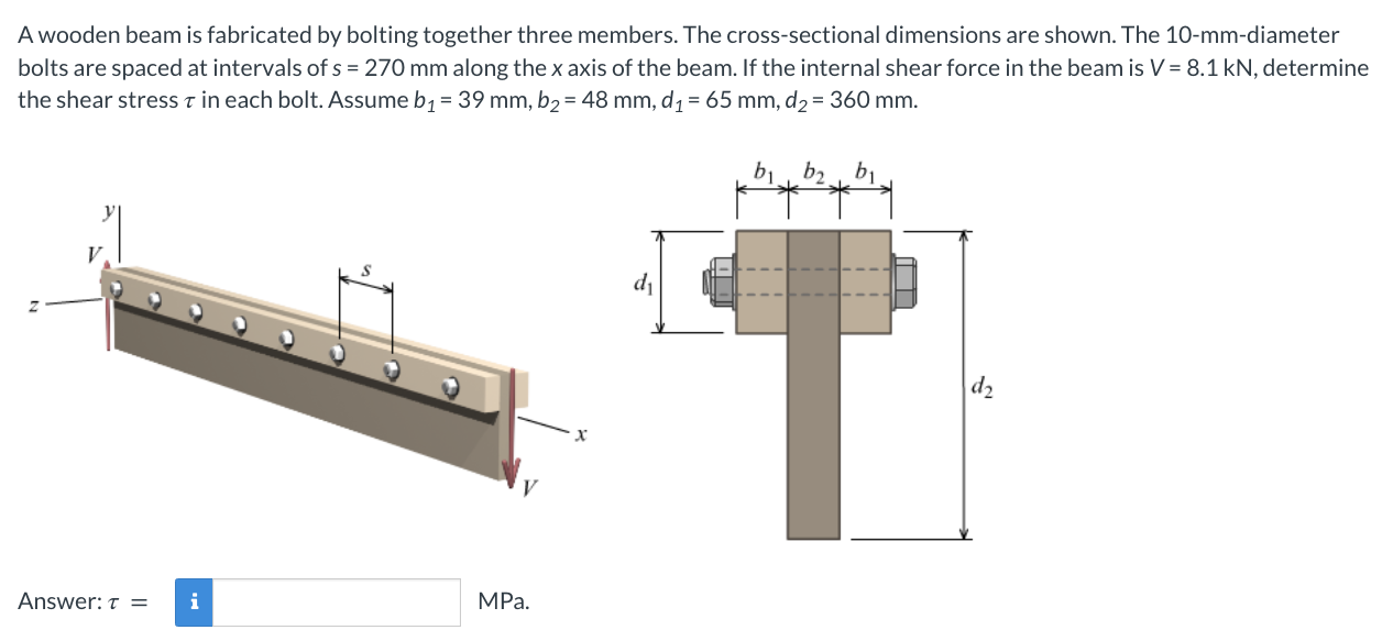 A wooden beam is fabricated by bolting together
