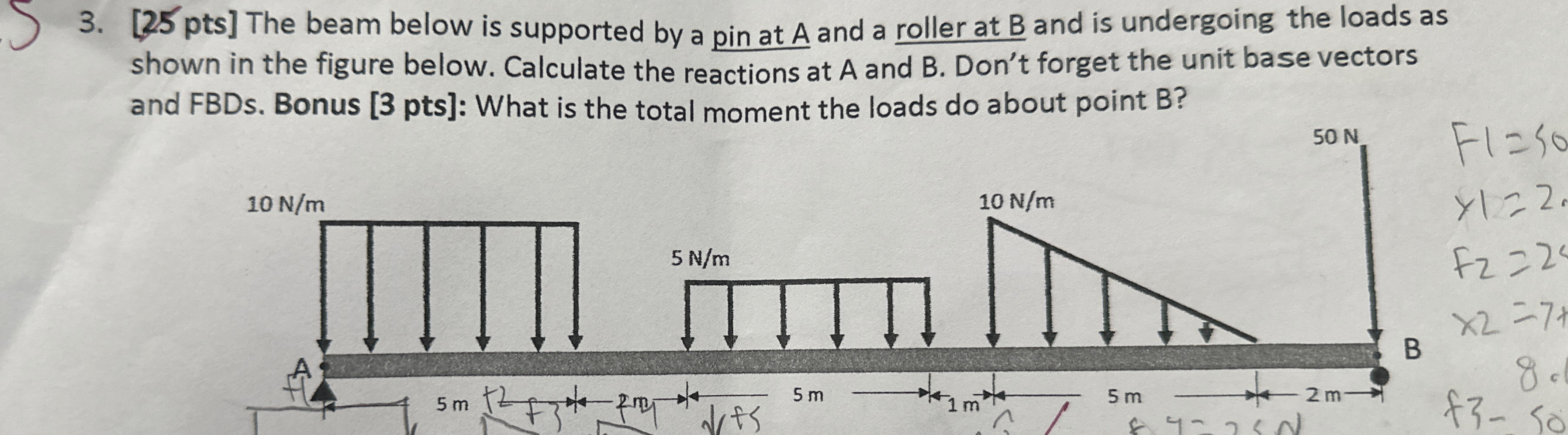 [ 2 5 p t s The beam below is supported by a pin