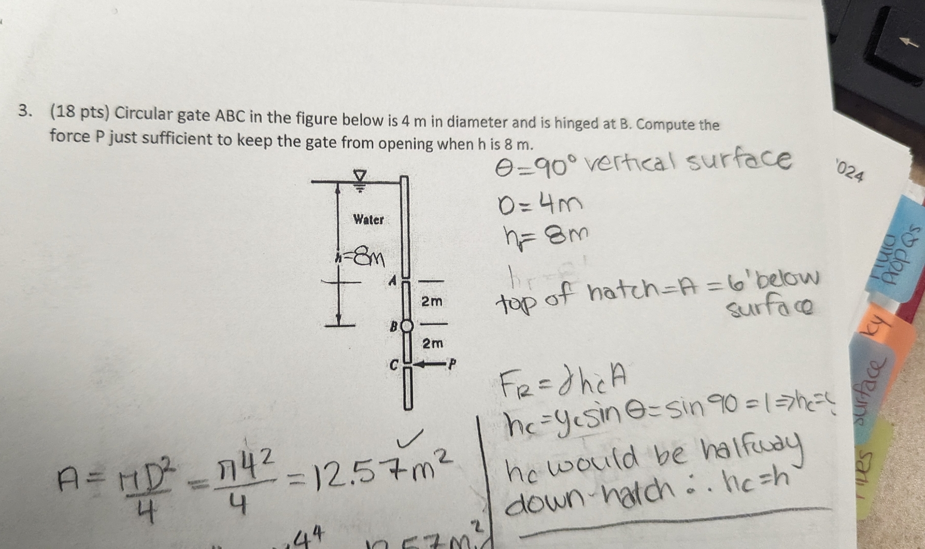 ( 1 8 pts ) Circular gate ABC in the figure below