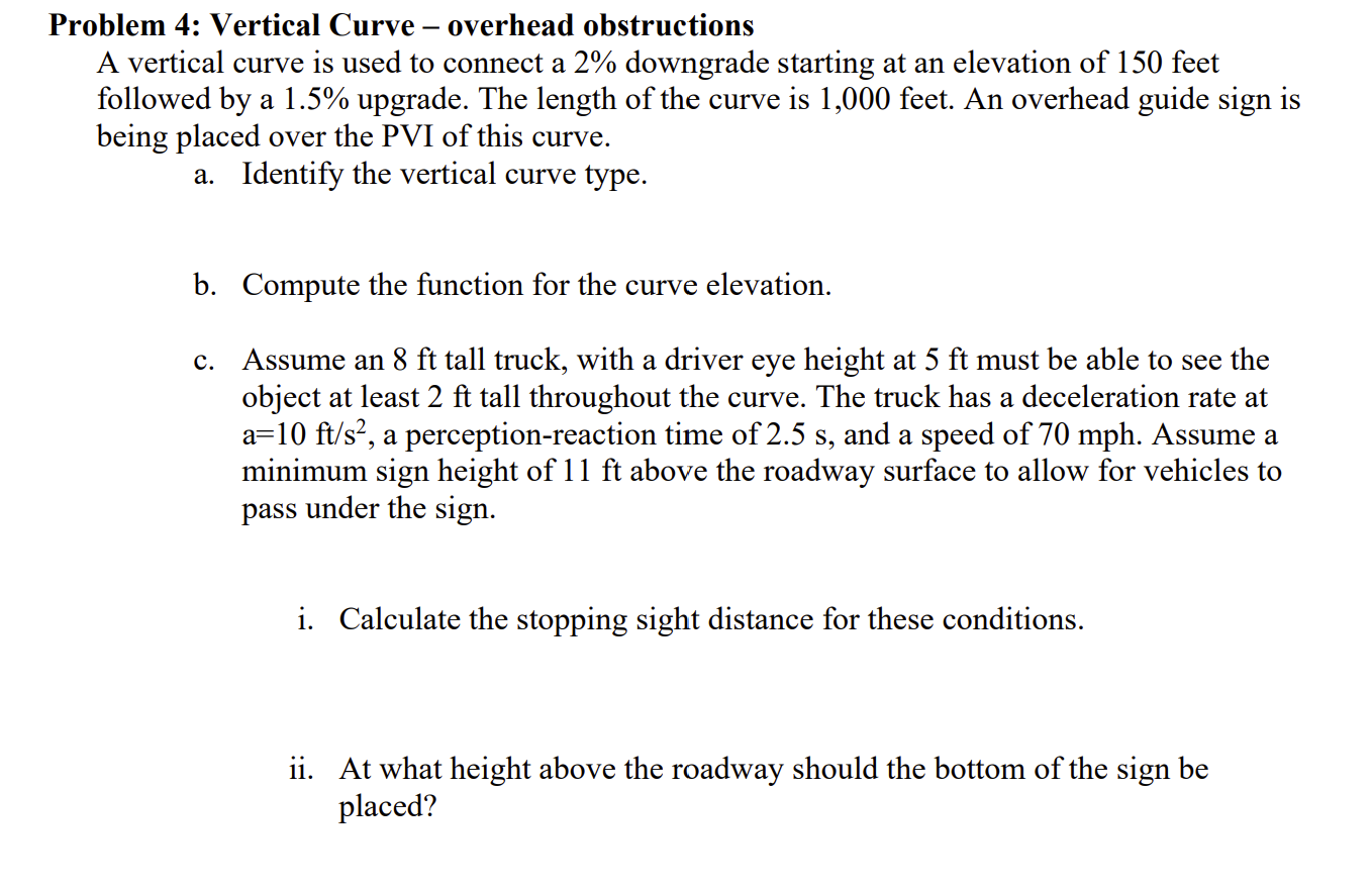 Problem 4 : Vertical Curve - overhead