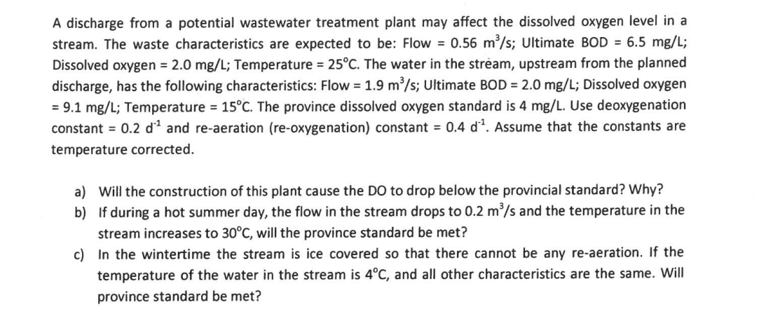 A discharge from a potential wastewater treatment