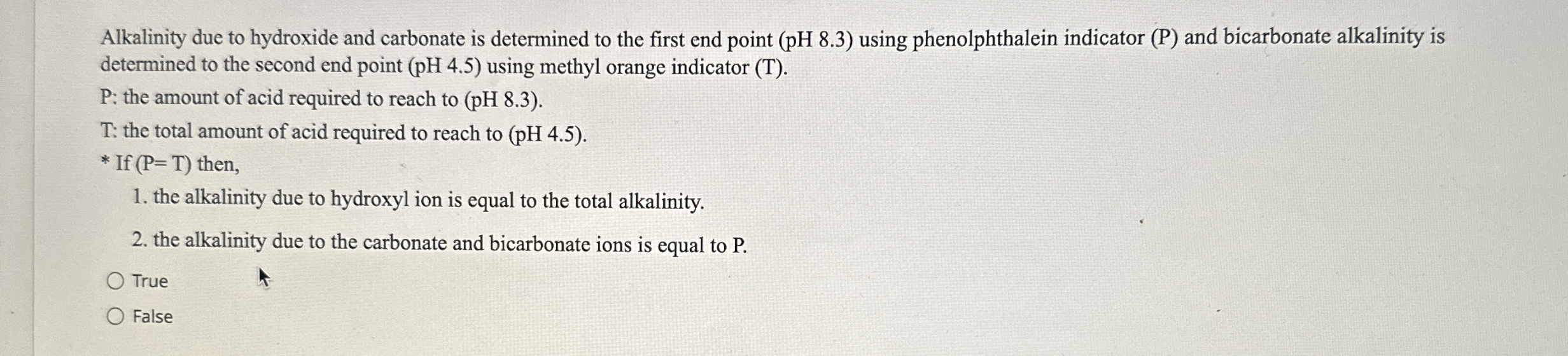 Alkalinity due to hydroxide and carbonate is