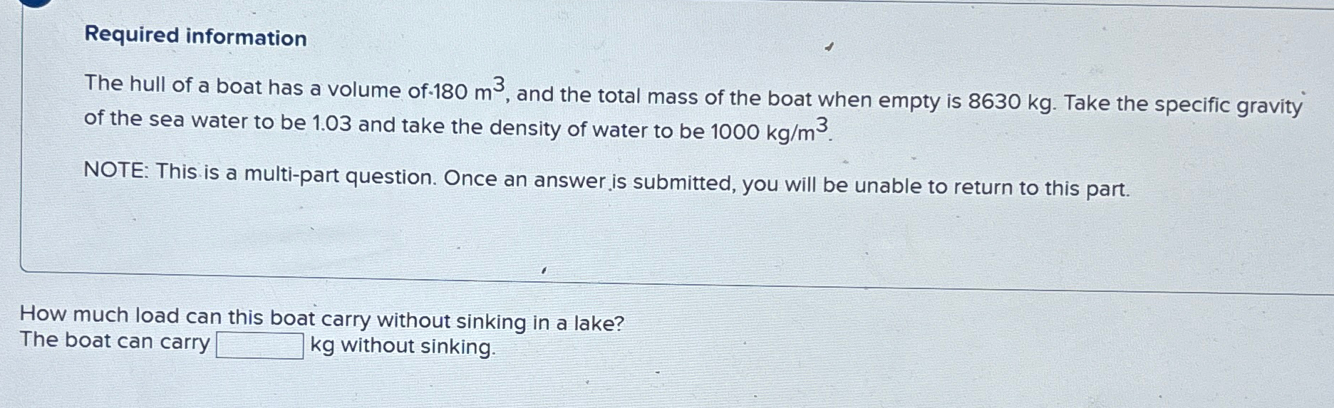 Required information The hull of a boat has a