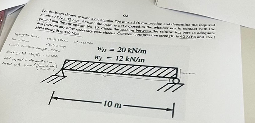 Q 3 For the beam shown, assumc a rectangular 7 0