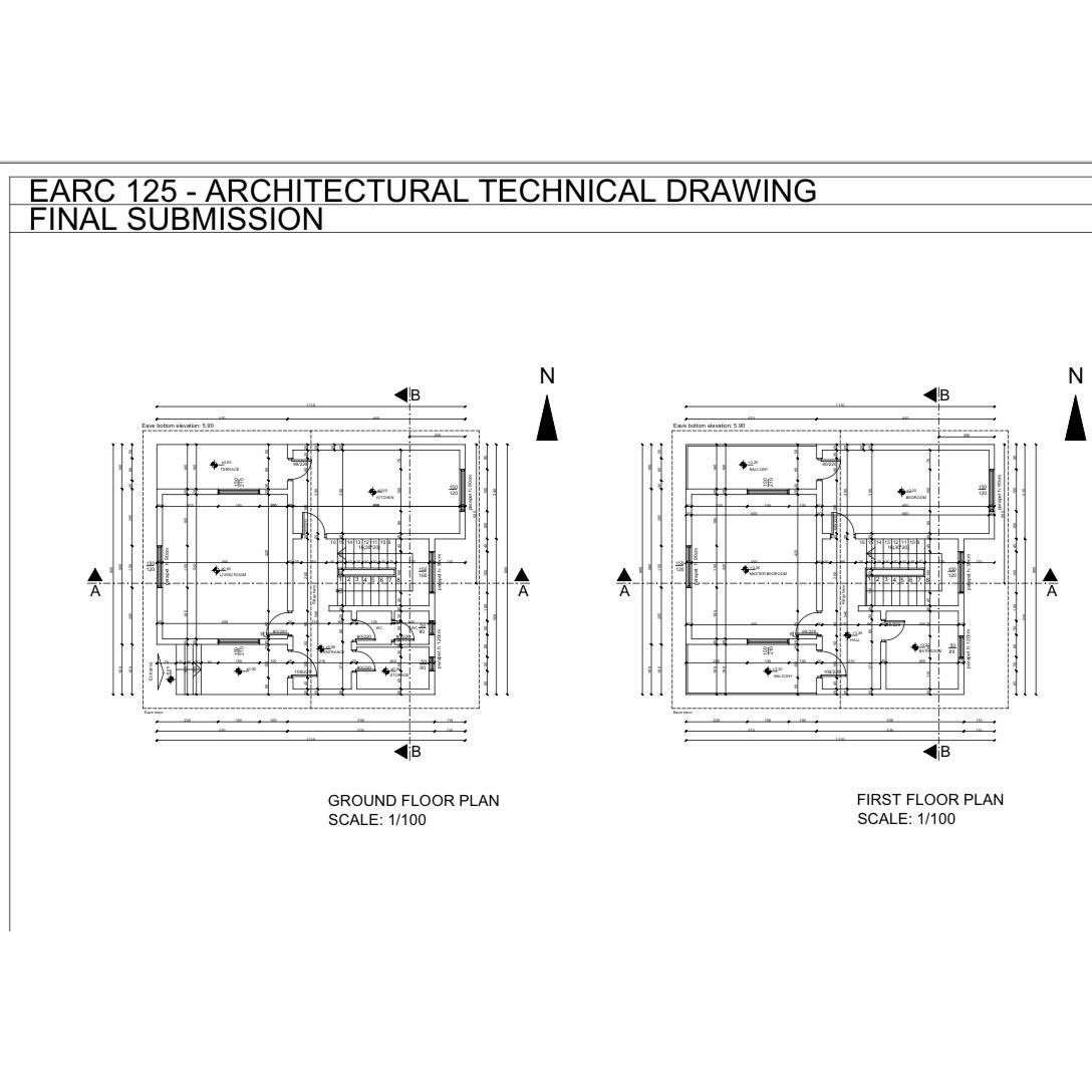 Draw two floor plans,A - A section and B - B