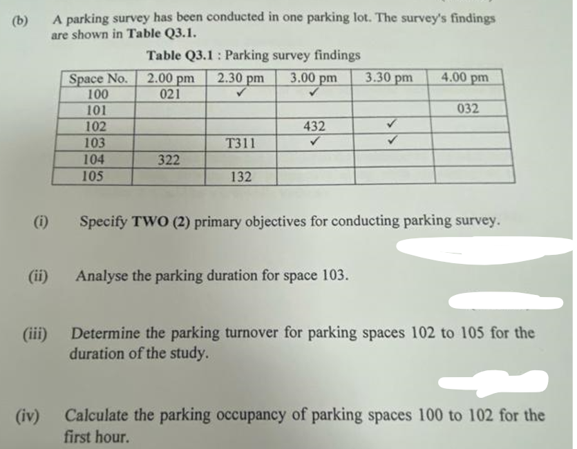 ( b ) A parking survey has been conducted in one