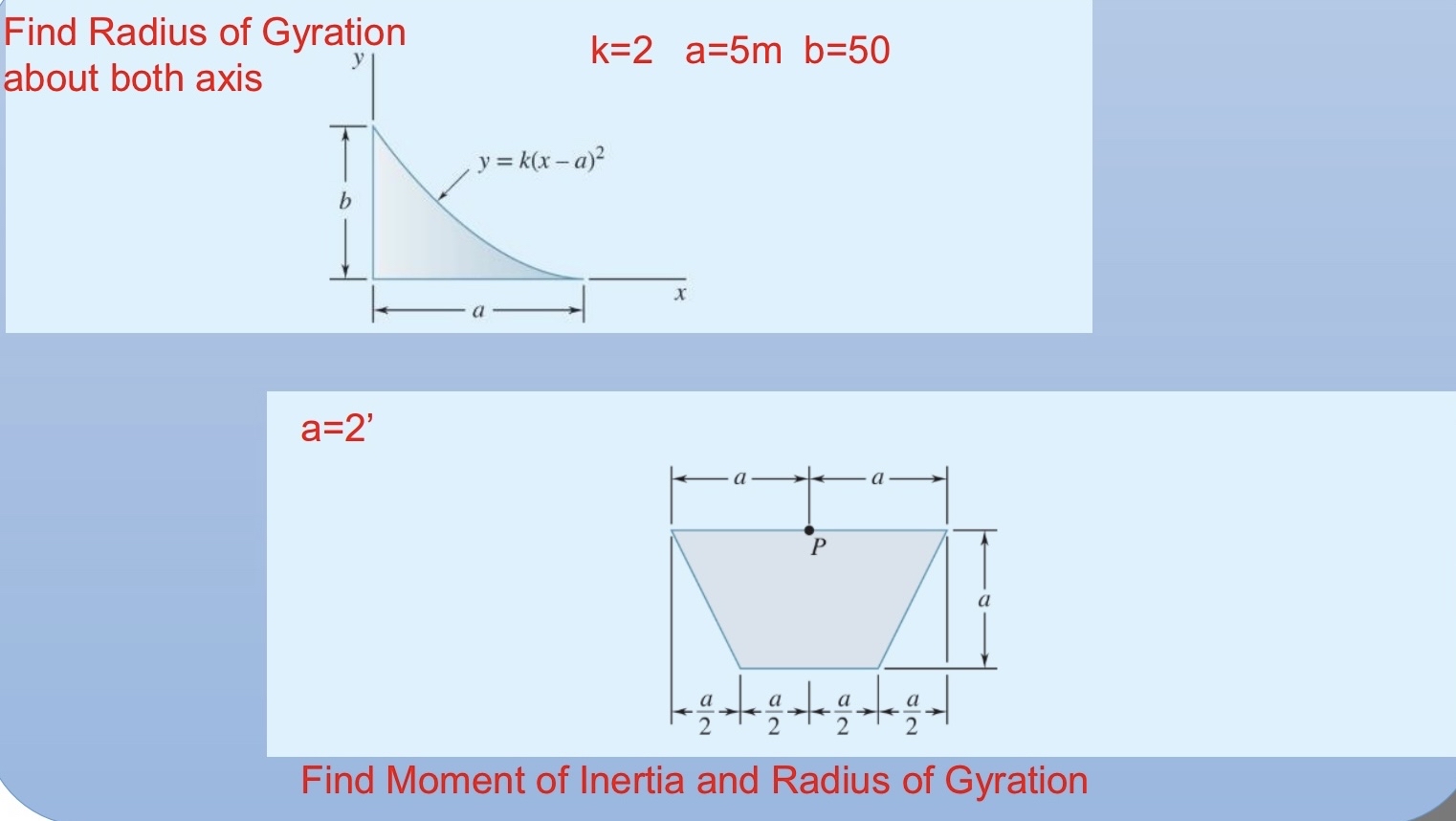 Find Radius of G about both axis = 5 m b , b = 5