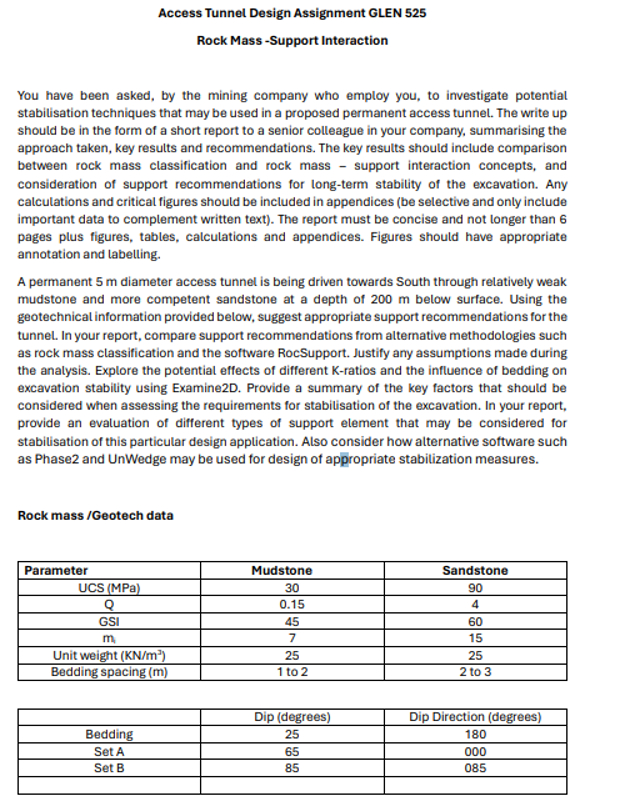 Access Tunnel Design Assignment GLEN 5 2 5 Rock