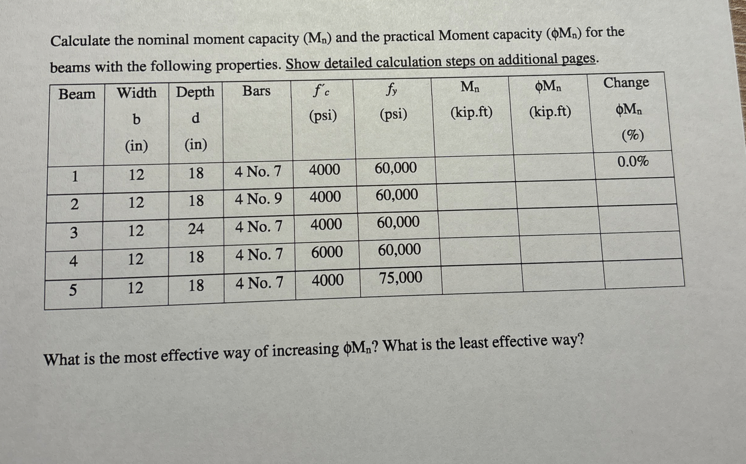 Calculate the nominal moment capacity ( M n ) and