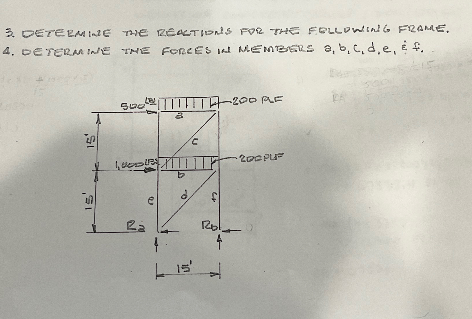 DETERMIUE THE REACTIONS FOR THE FQLCONING FRAME.