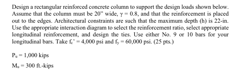 Design a rectangular reinforced concrete column
