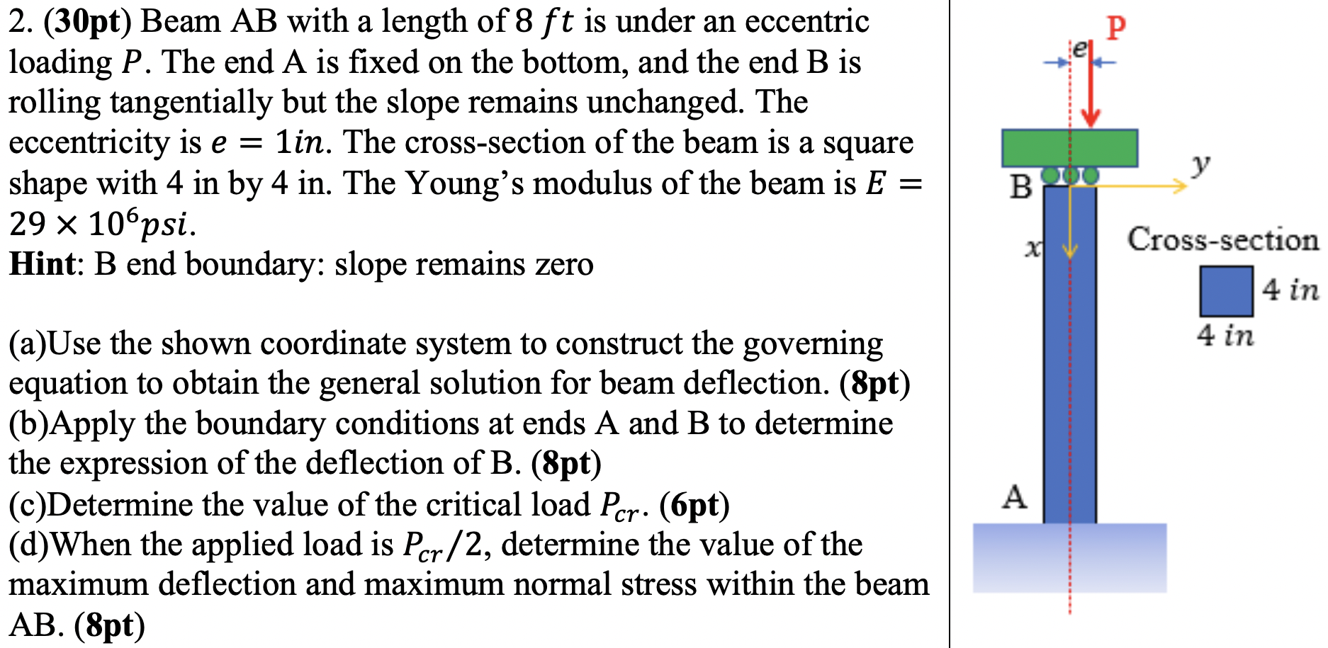 ( 3 0 p t ) Beam A B with a length of 8 f t is