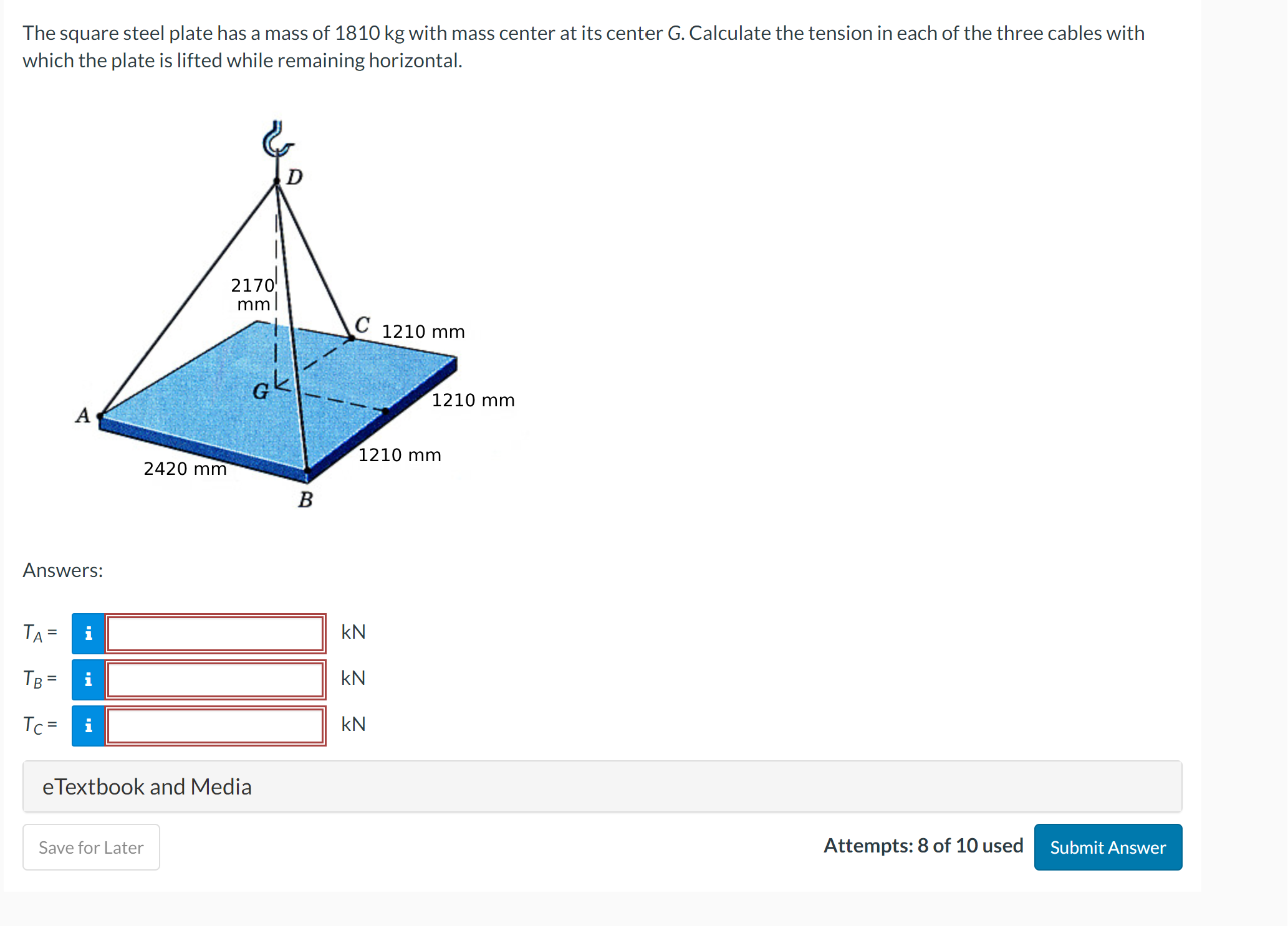 The square steel plate has a mass of 1 8 1 0 k g