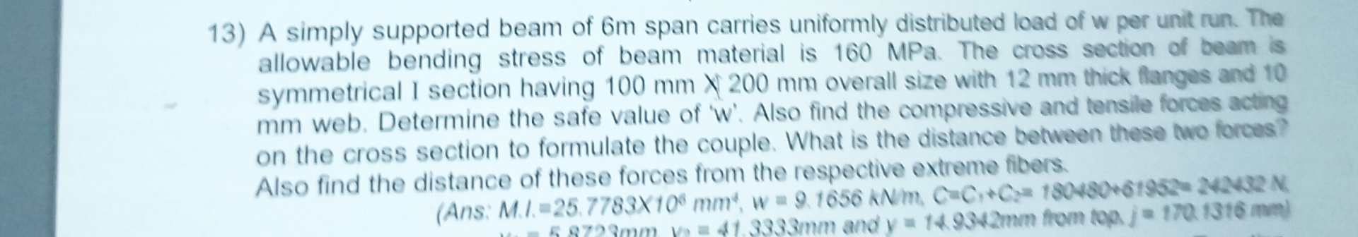 A simply supported beam of 6 m span carries