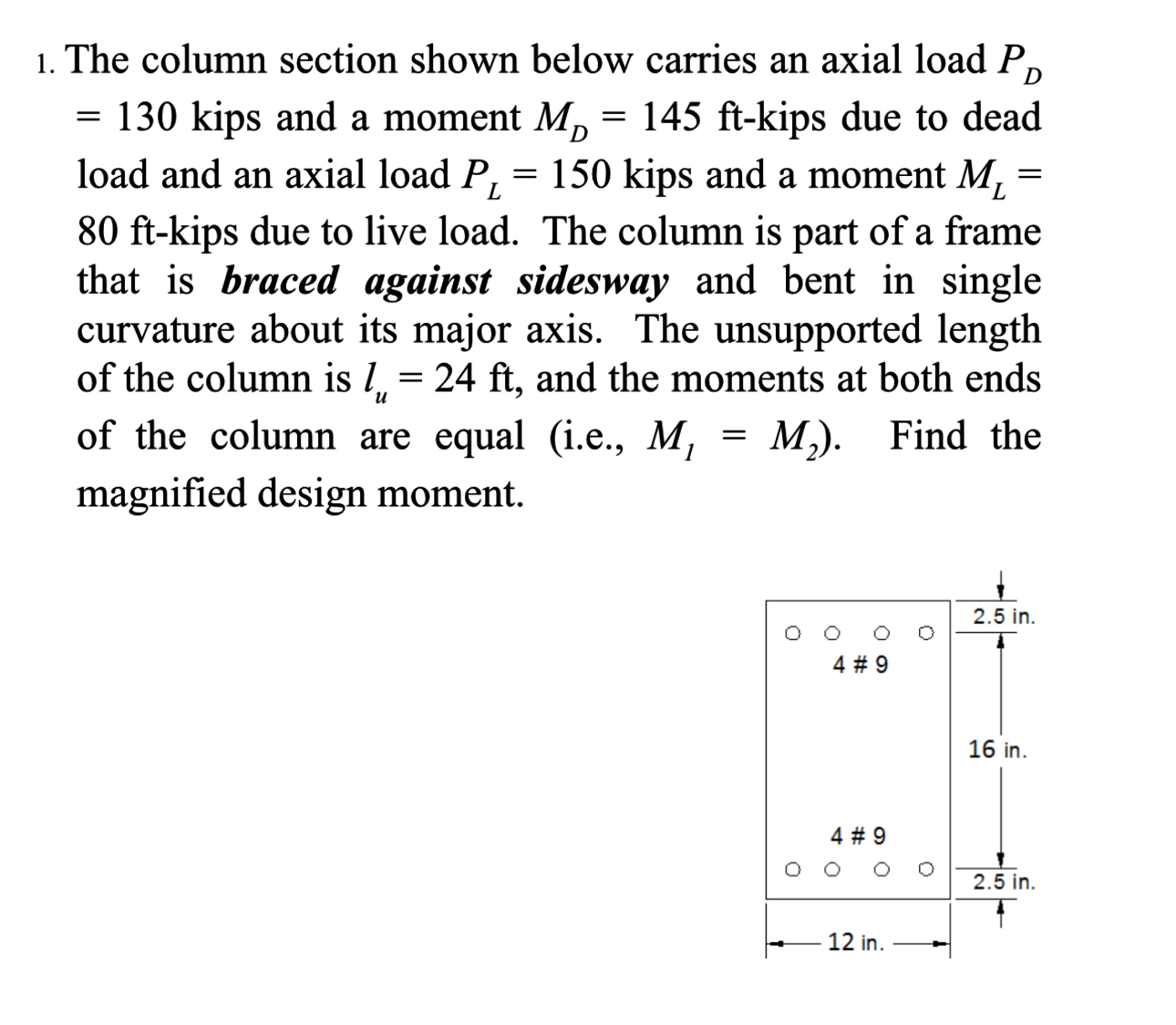 The column section shown below carries an axial