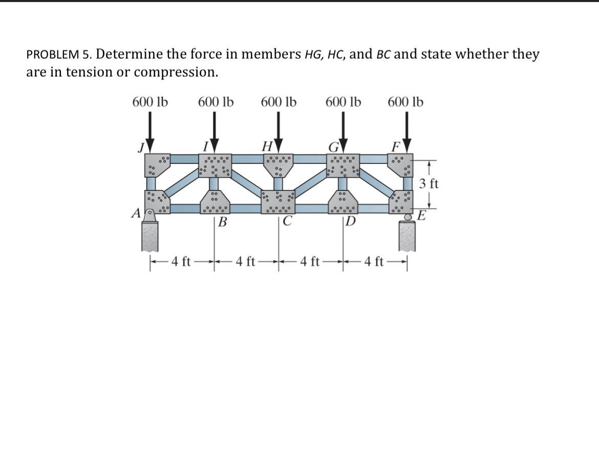 PROBLEM 5 . Determine the force in members H G ,